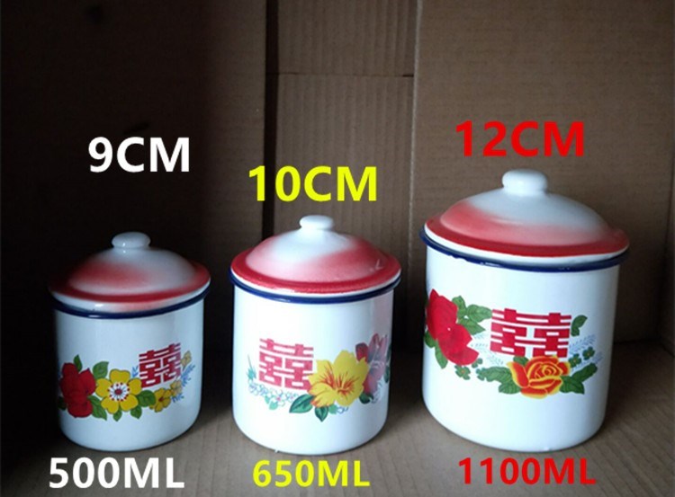 Mary old enamel cup nostalgic enamel cup promotion double happy character of the new iron ChaGangZi restoring ancient ways with cover