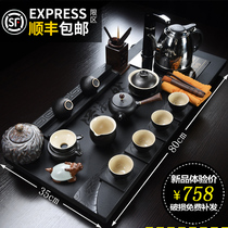 Rock art natural black gold stone tea plate Kung Fu tea set Household simple whole black gold stone tea table tea sea