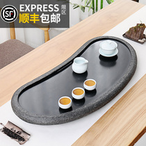 Rock art creative whole black gold stone tea plate Household modern simple natural stone round small tea table Kung Fu tea sea