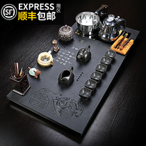 Rock art whole piece natural black gold stone tea tray Tea set Household relief creative black gold stone tea table stone tea sea