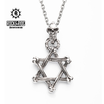 (Official) American ROCKRIDE skull six-star pendant 925 sterling silver necklace men