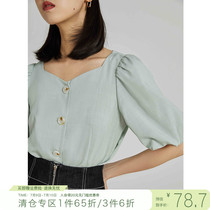 Self-coincidentally short sleeves 2021 Summer new snow spinning female blouse Leaky Collarbone Loose Foreign Air Snow-spinning Sweatshirt Follicle