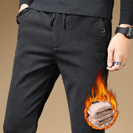 加绒休闲裤男秋冬款羊羔绒裤子男直筒保暖加厚男裤冬季外穿宽松潮