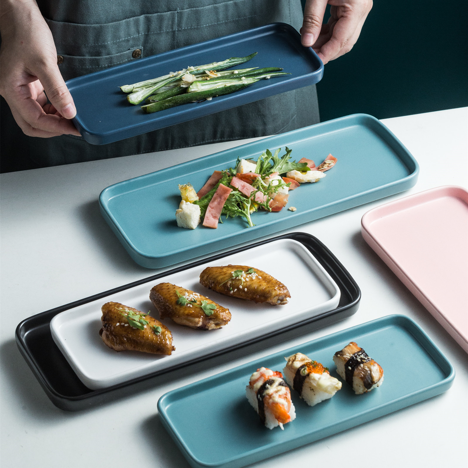 Strip plate household ceramic plate Nordic sushi snack food dish food dish square plates dish fastfood tableware