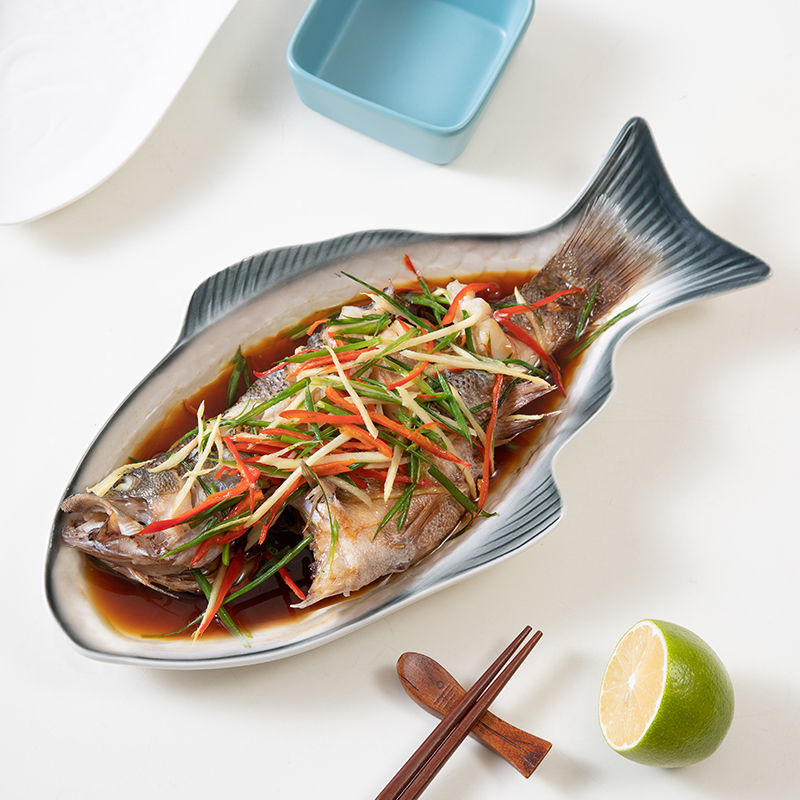 Nordic steamed fish dish fish dishes steamed fish plate plate household creative new ceramic tableware large fish dish