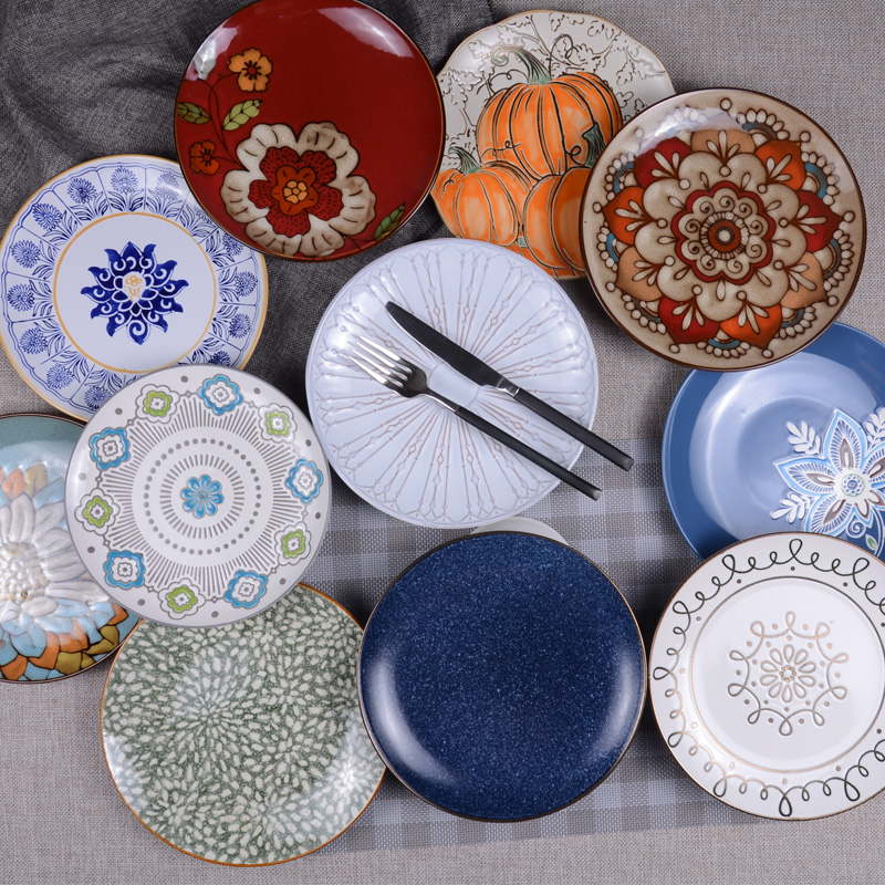 Ceramic plate five dishes disc household creative move plate contracted beefsteak plate flat fruit bowl dishes