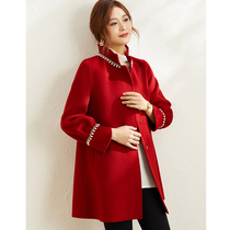 This years red double-sided cashmere coat female 2021 new autumn and winter small man short high-end woolen coat