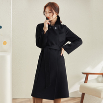 2021 Winter new double-sided cashmere wool coat high-end casual solid color water ripple slim lace-up jacket