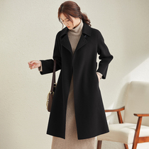 Autumn and winter 2021 New temperament slim knee double-sided woolen coat womens long high-end thick cashmere coat