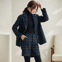 Autumn and winter 2021 new small double-sided cashmere coat female small fragrant wind suit woolen suit plaid jacket