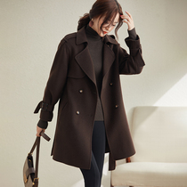 High-end double-sided cashmere coat women 2021 new autumn and winter brand small man long thickened woolen coat