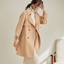 Winter new Korean handmade double-sided woolen coat medium and long cashmere wool double-breasted lace-up coat