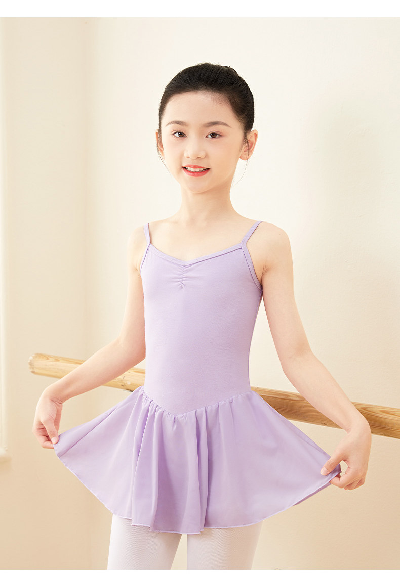 儿童芭蕾舞蹈服吊带雪纺裙练功裙子夏季女童露背交叉连体裙跳舞裙