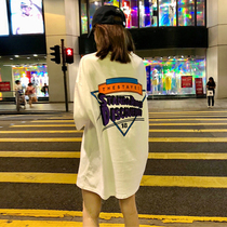 White cotton loose large size letter printed round neck long short sleeve t-shirt women half sleeve top ins tide Net Red