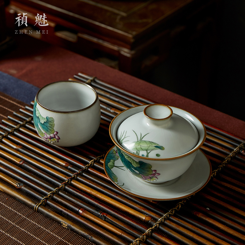 Shot incarnate your up hand - made lotus only three tureen jingdezhen ceramic cups kung fu tea tea bowl cover cup