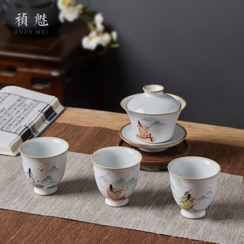 Shot incarnate the jingdezhen ceramic your up hand - made only three tureen tea cups ancientry kung fu tea tea bowl cover cup