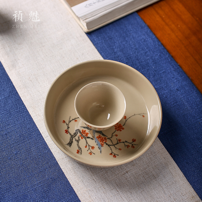 Shot incarnate the hand - made hong mei saucer pot bearing jingdezhen ceramic kung fu tea set with parts of household round tea tray was dry terms