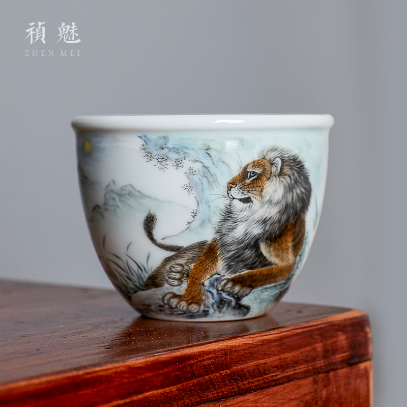 Shot incarnate the hand - made lion archaize cylinder of jingdezhen ceramic kung fu tea set individual sample tea cup master cup single CPU