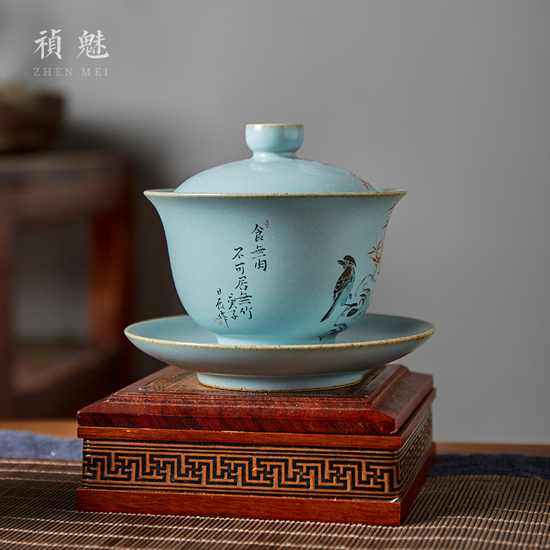 Shot incarnate your up hand - made only three tureen jingdezhen ceramic kung fu tea tea bowl cover cup tea cup