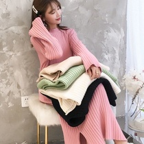 Lazy Wind long style sweater dress thickened with lap dresses over knee loose 2019 autumn and winter new very fairy knit dress