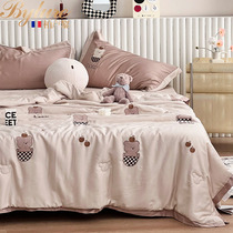 Bylure day silk four pieces of summer cool quilted by air conditioning by child washable small bear embroidered cool quilted bed product