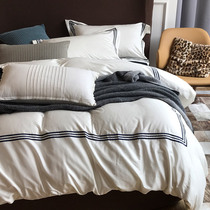 Bylure bedding four-piece cotton hotel style simple embroidery solid color cotton 60 long staple cotton bedding