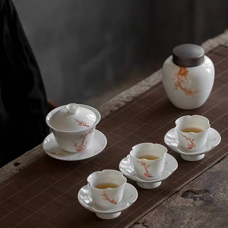 Three only dream ShuYu rhyme suet jade hand made white porcelain tea tureen ceramics single kung fu tea cups Japanese