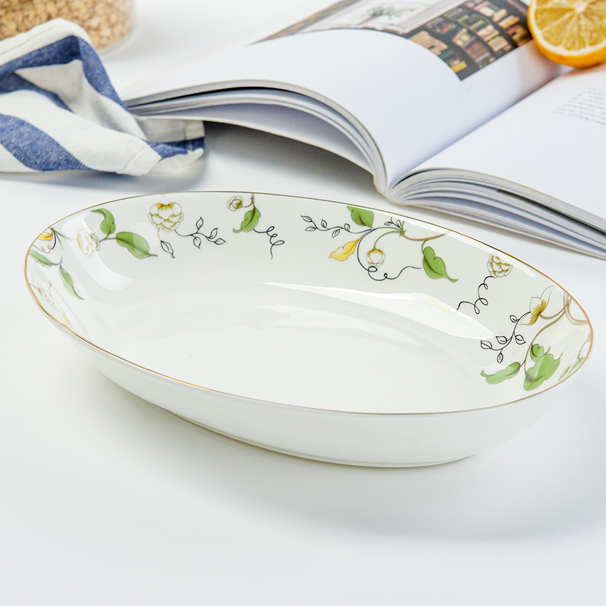 Tangshan ipads porcelain soup fish dish 10 inches household head dish hotel tableware oval 10 inches deep fish dishes