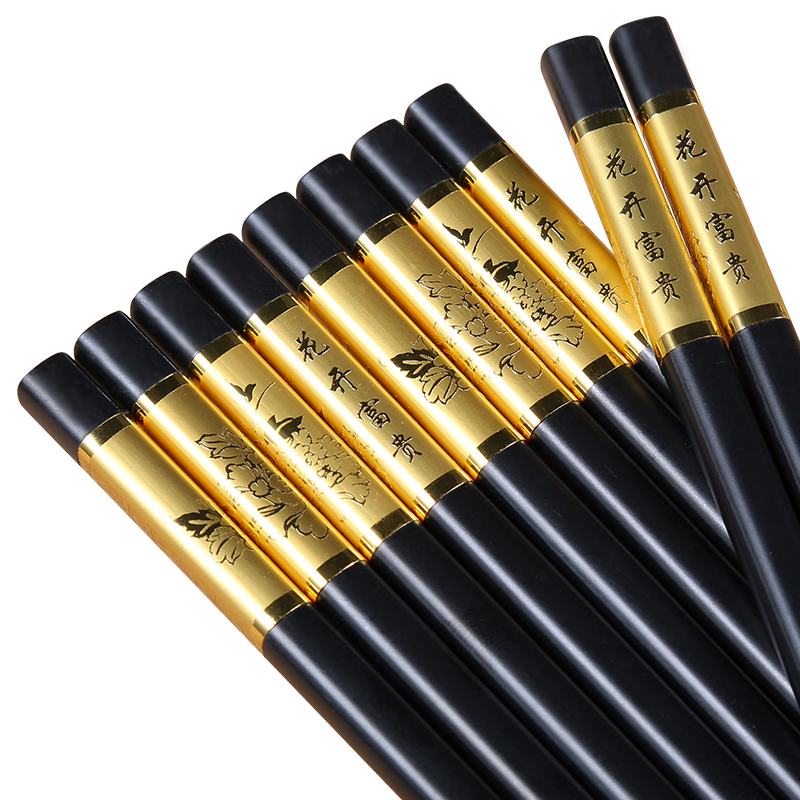 Household family pack alloy chopsticks 10 pairs of suit hotel real wood ipads porcelain tableware stainless steel Chinese antiskid chopsticks