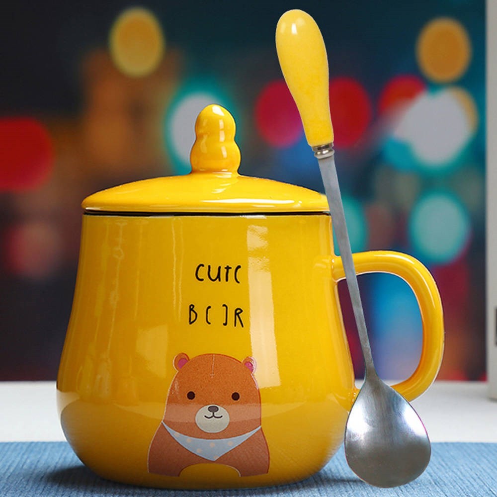 About the glass ceramic cup getting express animals mark cup couples students breakfast cup cup with cover spoon coffee cup