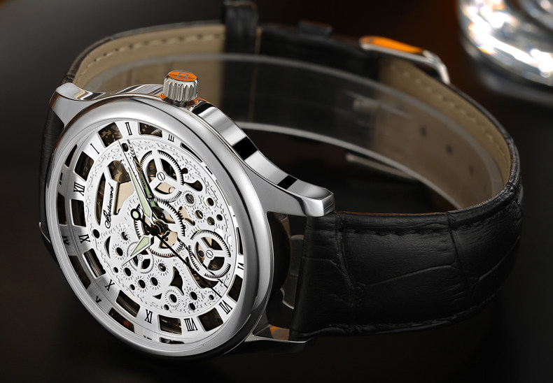 卡贝伦皮带手表男士时尚男表潮流商务镂空手表防水男士手表石英表