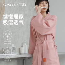 Sanli towel bathrobe female four-season long-drawn pure cotton waffle couple hotel full cotton bath male