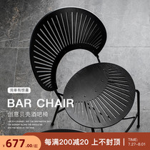 American solid wood high stool Retro light luxury designer bar high stool Shell Wrought iron household backrest bar chair