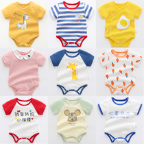 Baby shirt summer clothes thin female baby male cotton conjoined clothes short sleeve newborn triangle ha 3 Months 6