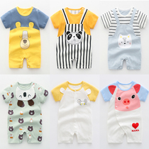 Baby short-sleeved cotton jumpsuit female baby mens summer clothes climbing clothes newborn pajamas summer half-sleeve ha clothes 3 Months 6