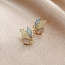 Colored glazed butterfly fine earring Korean elegant and female ear - pin 925 silver needle
