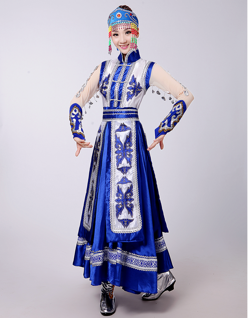 成人蒙古族舞蹈演出服少数民族表演服草原民族风大摆裙蒙古袍服装