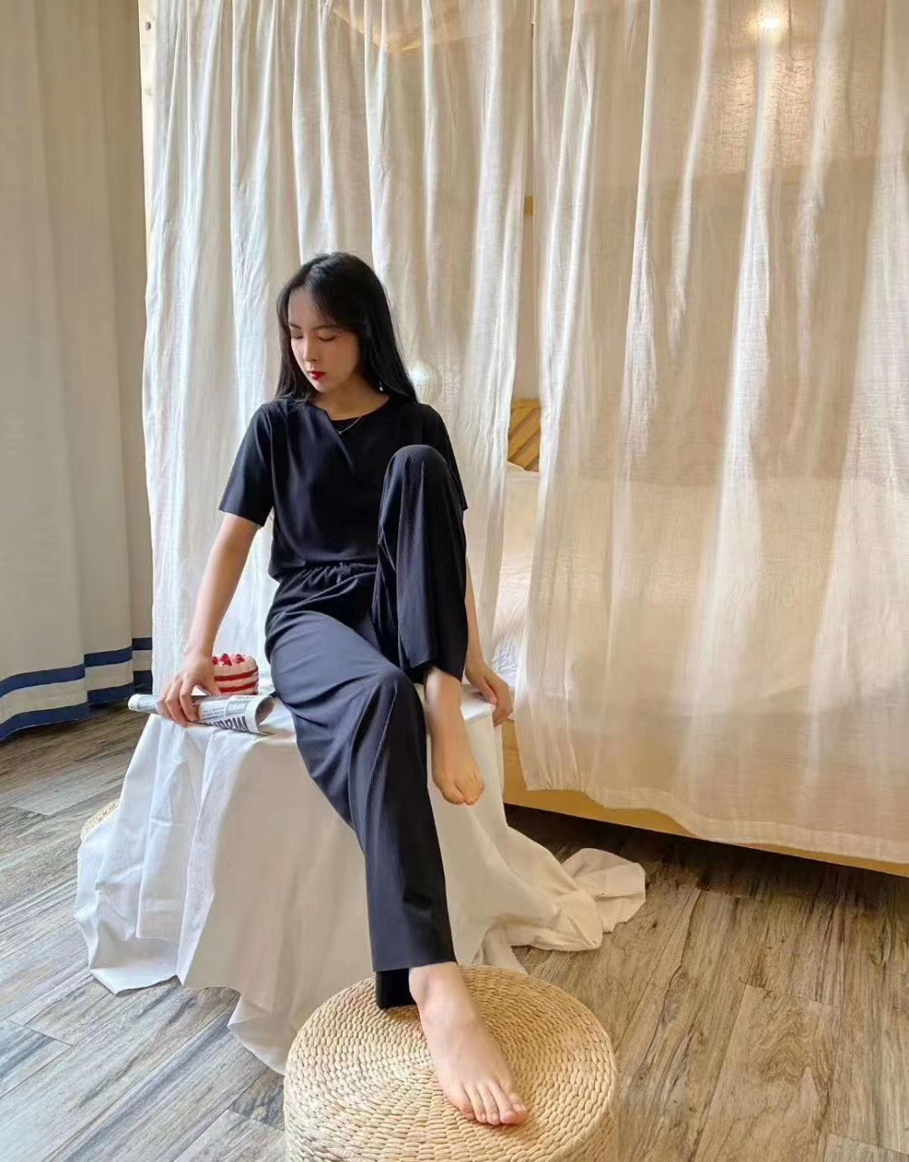 阔腿裤短袖家居休闲服两件套