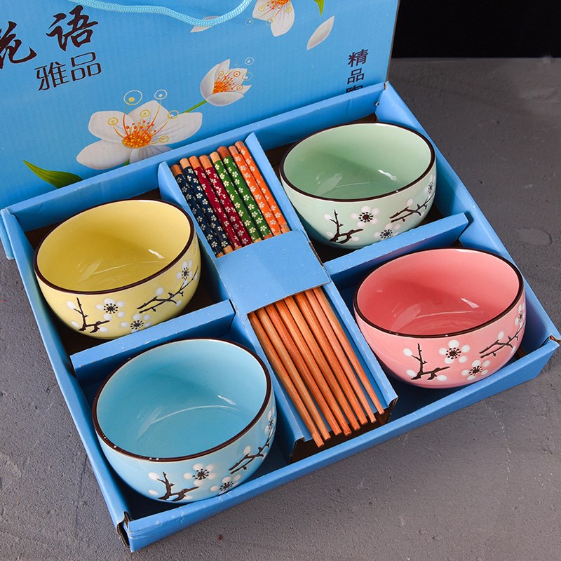 Blue and white porcelain bowls set wholesale ceramic bowl bowl to eat rice bowl set household tableware chopsticks sets gift gift boxes