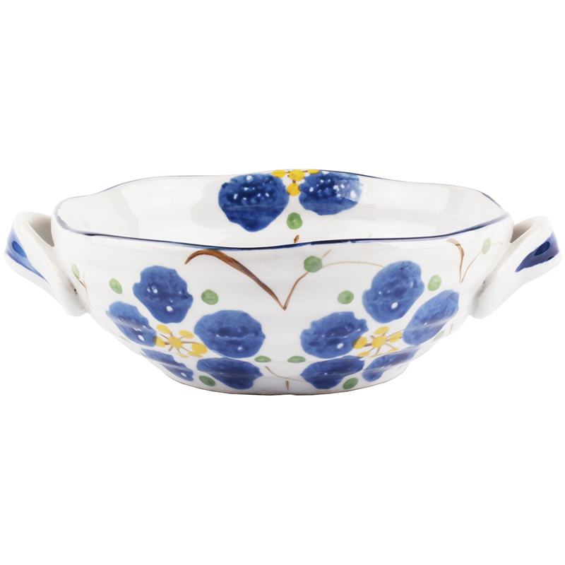 Orchid bowls Japanese blue and white porcelain tableware paella pull noodles household imitation retro 7.5 inch Korean TaoShuang ear soup