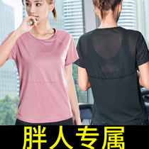 Increase in code sports T-shirt woman fat mm blouses fitness clothes short sleeves yoga service loose morning running and sweat summer 200 catty