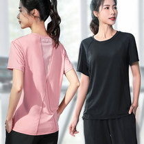 Large size sports short sleeve t-shirt womens shirt fitness clothing yoga clothing fat mm loose running room training thin new
