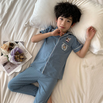 Childrens pajamas boys summer cotton short-sleeved trousers boys pajamas spring and autumn childrens thin set home clothes