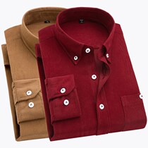 Autumn and winter classic mens retro cotton corduroy long-sleeved warm shirt Wild thick warm shirt