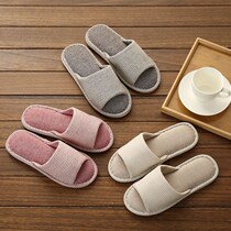 Indoor home household non-slip slippers mens and womens day couple wooden floor slippers cotton and hemp lying fish mouth personality thin and light