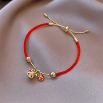 Red rope bracelet Female year of life Year of the ox woven hand rope ins Light luxury exquisite niche design jewelry New Year gift