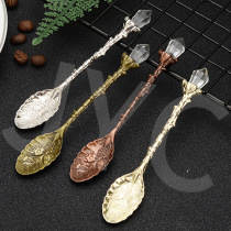 Retro crystal personality dessert spoon ins wind Creative European court style long handle coffee spoon Ice cream spoon