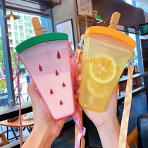 Net red childrens water cup Summer female cute summer portable straw cup Ice cream watermelon kettle Ice cream cup