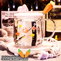 Cup female glass ins wind high temperature resistant transparent rabbit creative tea cute with cover cup female summer