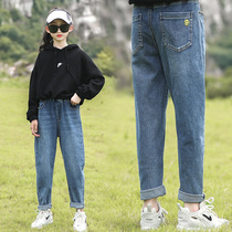 Girl denim Haren pants 2021 Spring New Tide loose father pants big girl foreign style Korean jeans